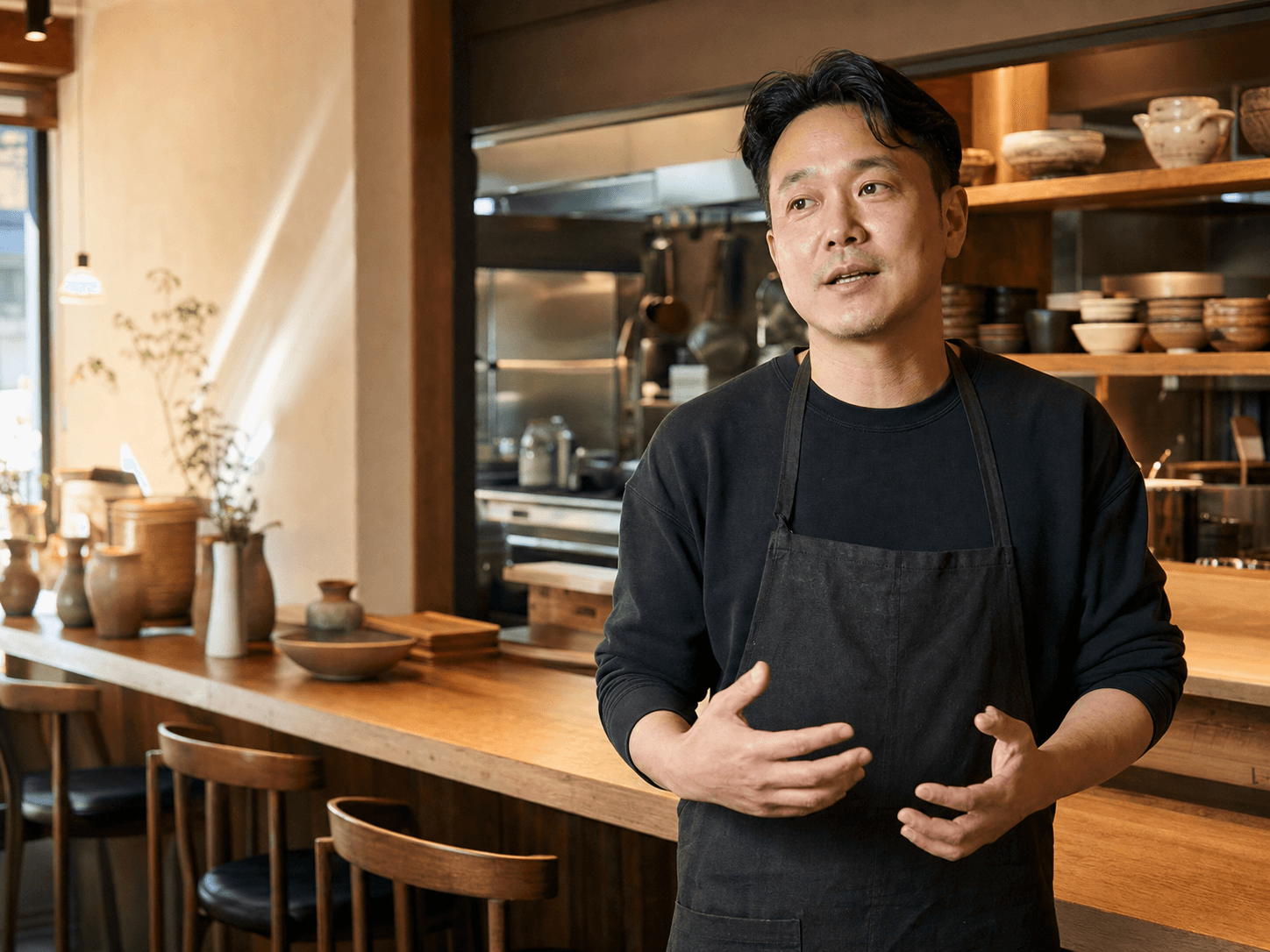 따뜻한 동네 식당 안에서 매장 운영 이야기를 들려주는 사장님